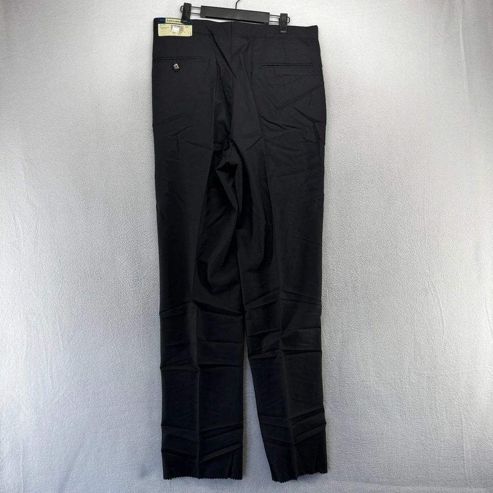Vintage Sansabelt Dress Pants men's 34 Black Trousers Super 100s Unhemmed NEW